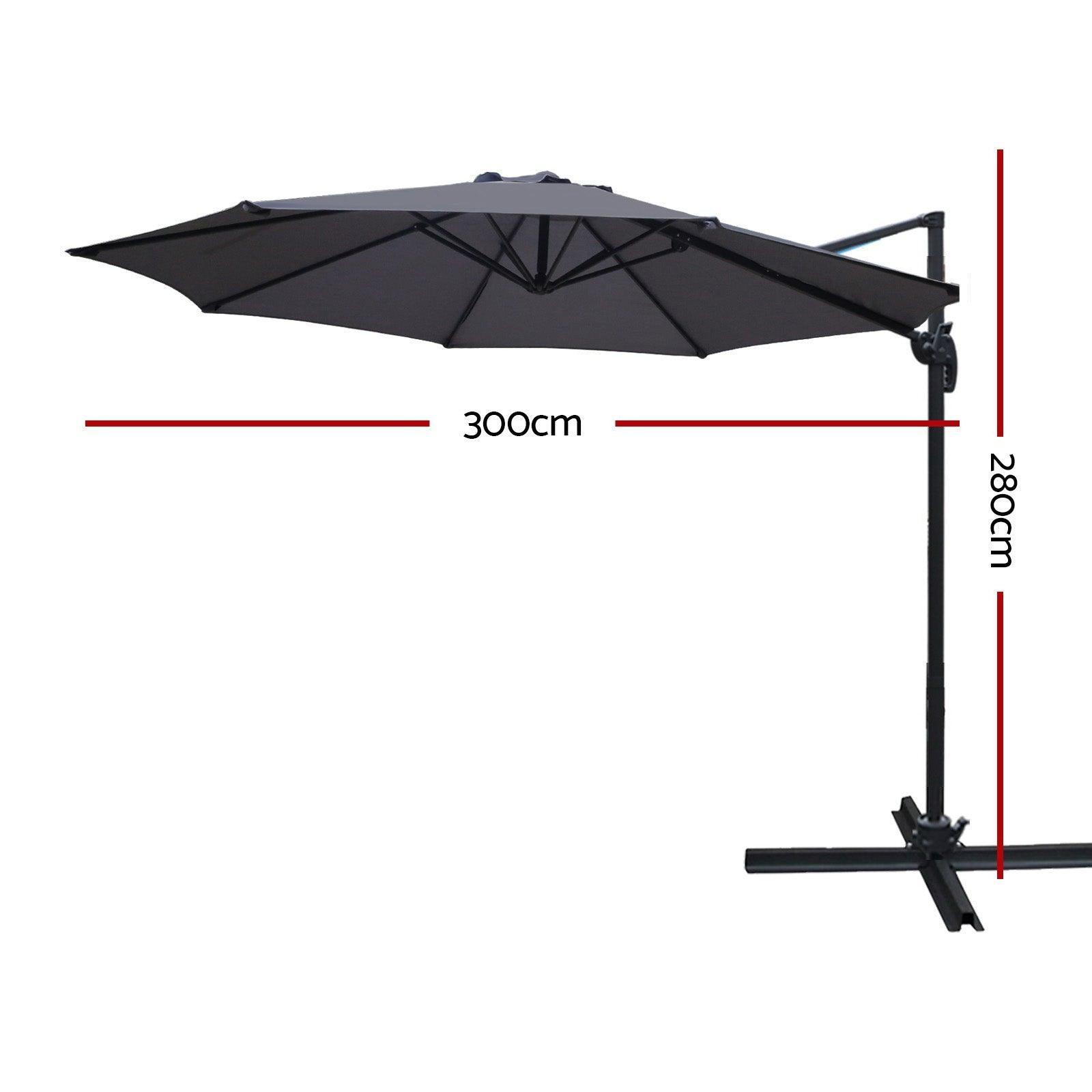 Instahut Outdoor Umbrella 3M Roma Cantilever Beach Furniture Garden 360 Degree Charcoal - John Cootes