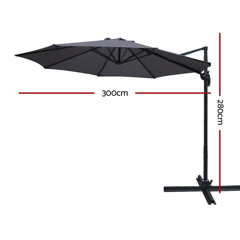 Instahut Outdoor Umbrella 3M Roma Cantilever Beach Furniture Garden 360 Degree Charcoal - John Cootes