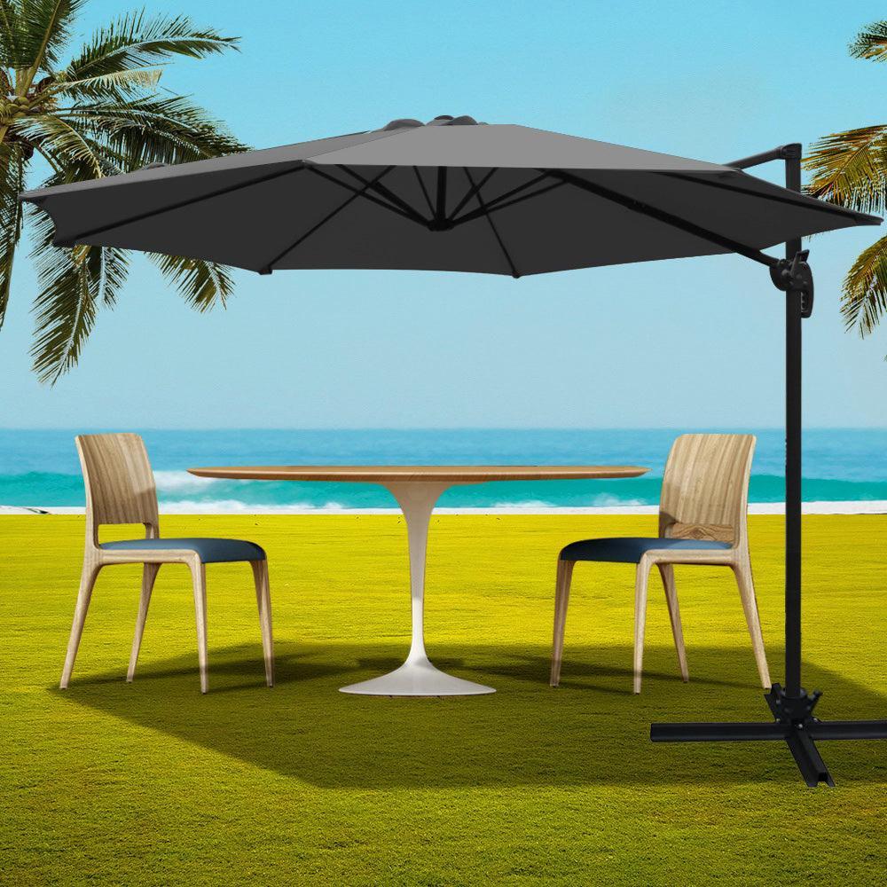 Instahut Outdoor Umbrella 3M Roma Cantilever Beach Furniture Garden 360 Degree Charcoal - John Cootes