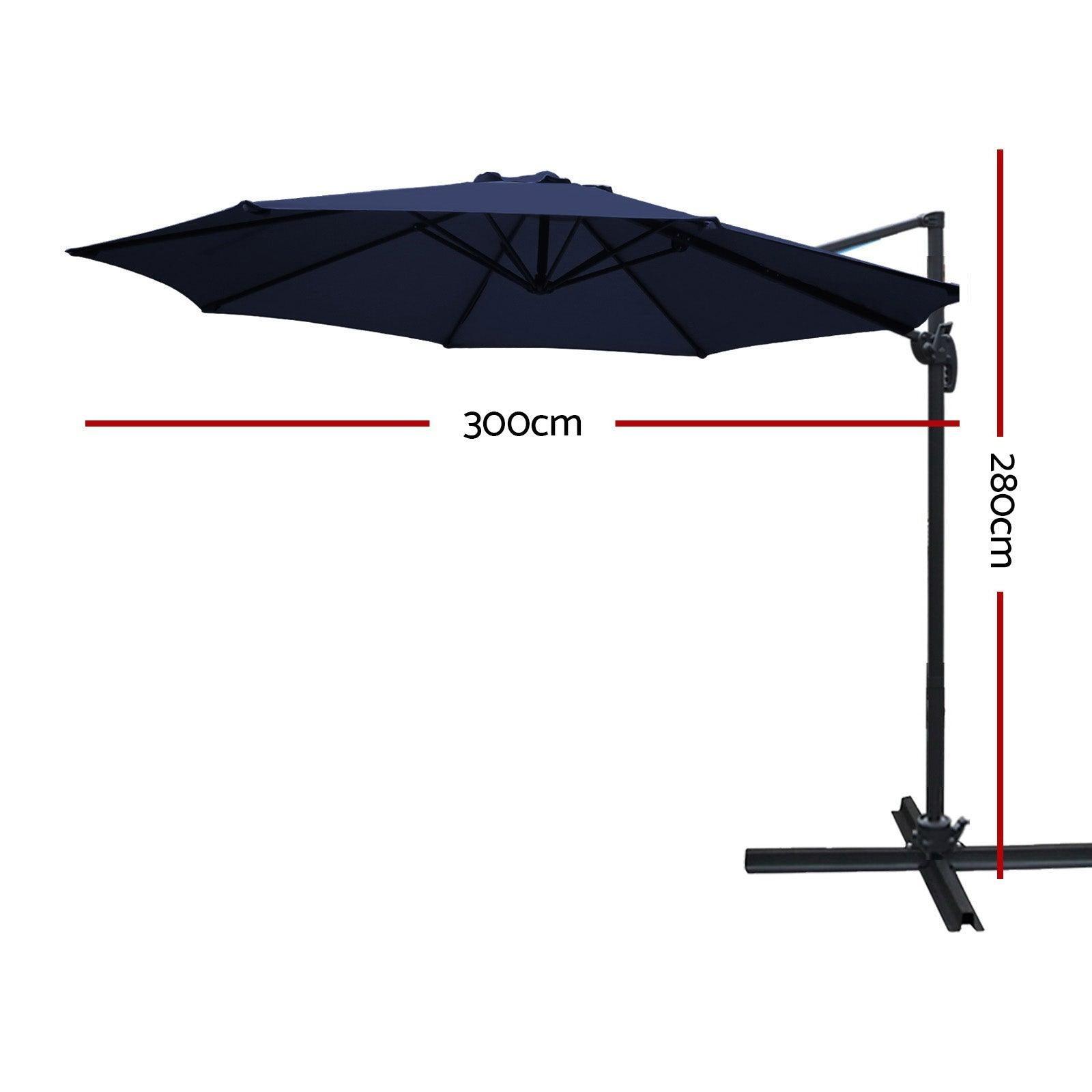 Instahut Outdoor Umbrella 3M Roma Cantilever Beach Furniture Garden 360 Degree Navy - John Cootes