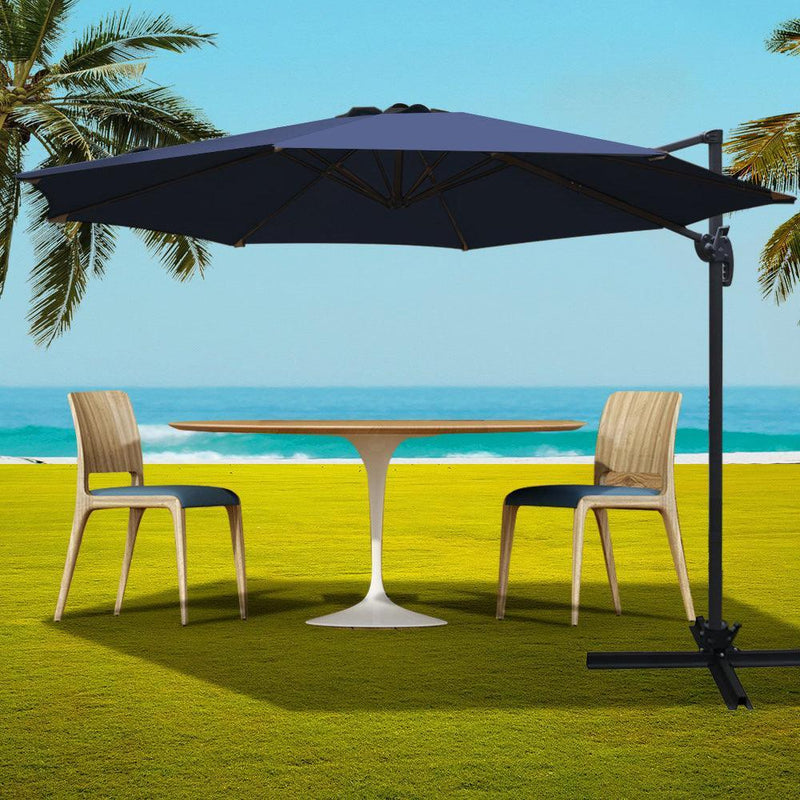 Instahut Outdoor Umbrella 3M Roma Cantilever Beach Furniture Garden 360 Degree Navy - John Cootes