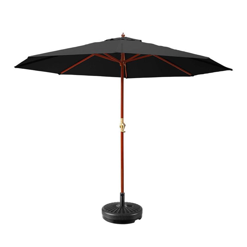 Instahut Outdoor Umbrella 3M with Base Pole Umbrellas Garden Stand Deck Black - John Cootes