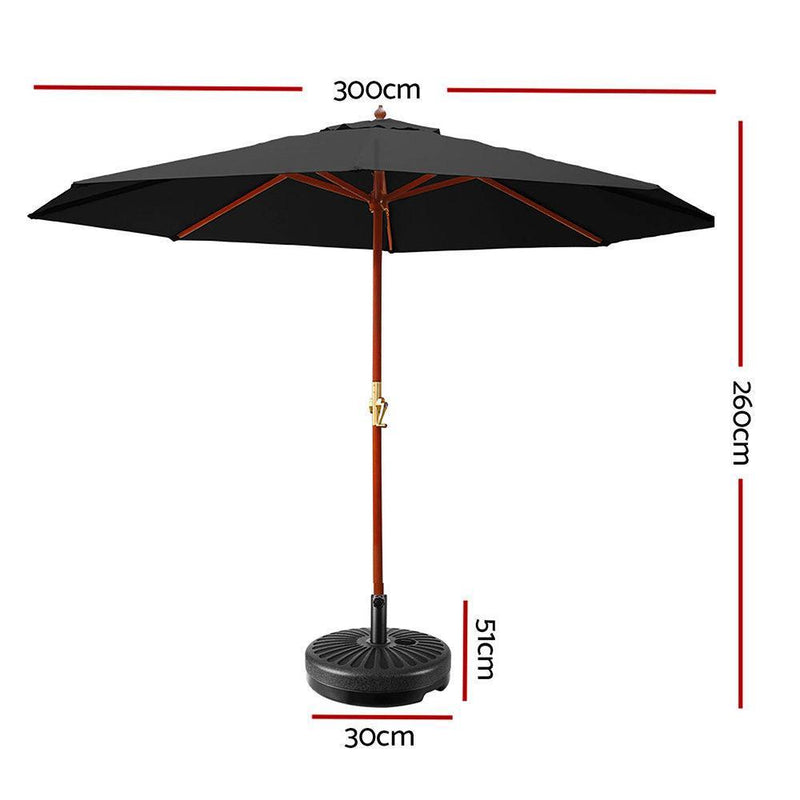 Instahut Outdoor Umbrella 3M with Base Pole Umbrellas Garden Stand Deck Black - John Cootes