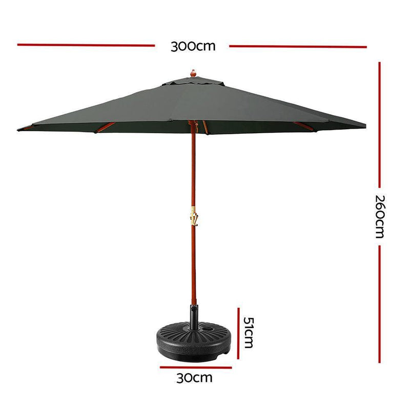 Instahut Outdoor Umbrella Pole Umbrellas 3M W/ Base Garden Stand Deck Charcoal - John Cootes