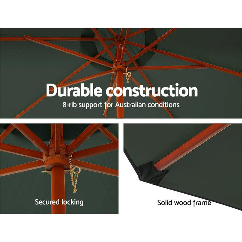 Instahut Outdoor Umbrella Pole Umbrellas 3M W/ Base Garden Stand Deck Charcoal - John Cootes