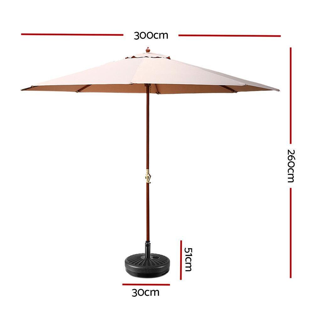 Instahut Outdoor Umbrella Pole Umbrellas 3M with Base Garden Stand Deck Beige - John Cootes