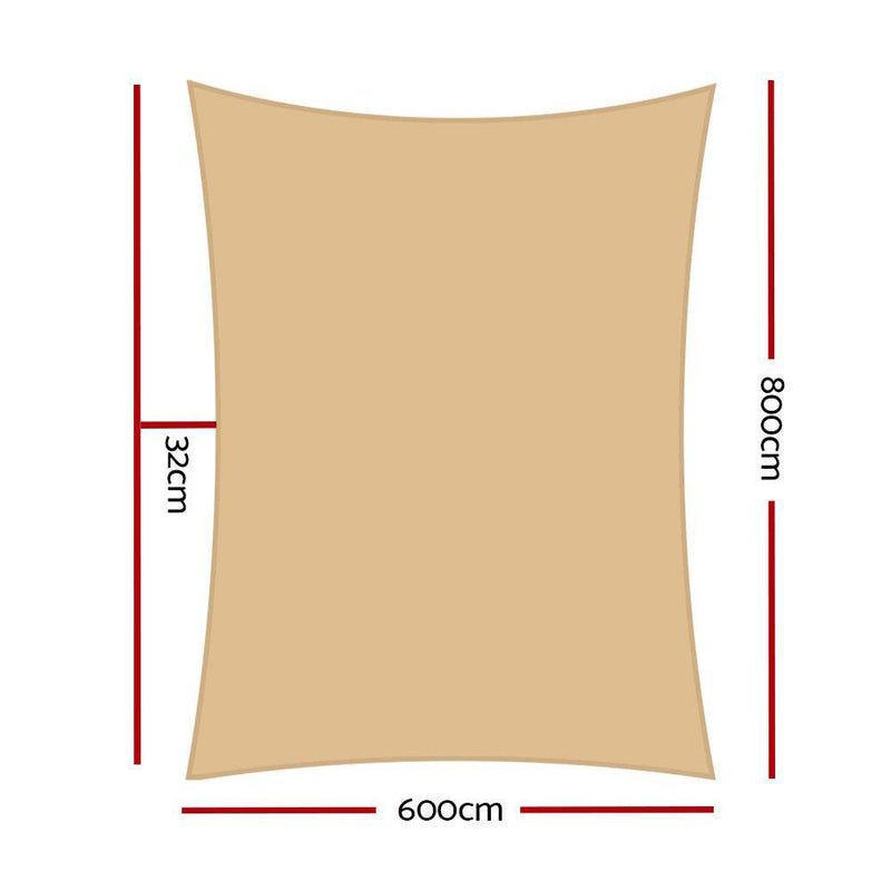 Instahut Shade Sail Cloth Rectangle Shadesail Heavy Duty Sand Sun Canopy 6x8m - John Cootes