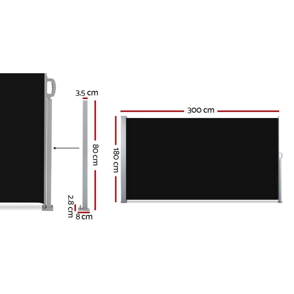 Instahut Side Awning Outdoor Blinds Sun Shade Retractable Screen 1.8X3M BK - John Cootes