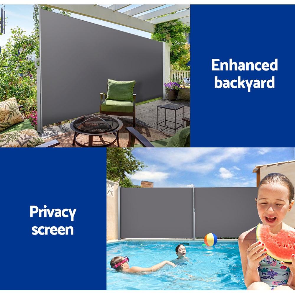 Instahut Side Awning Sun Shade Outdoor Blinds Retractable Screen 1.4X3M GR - John Cootes