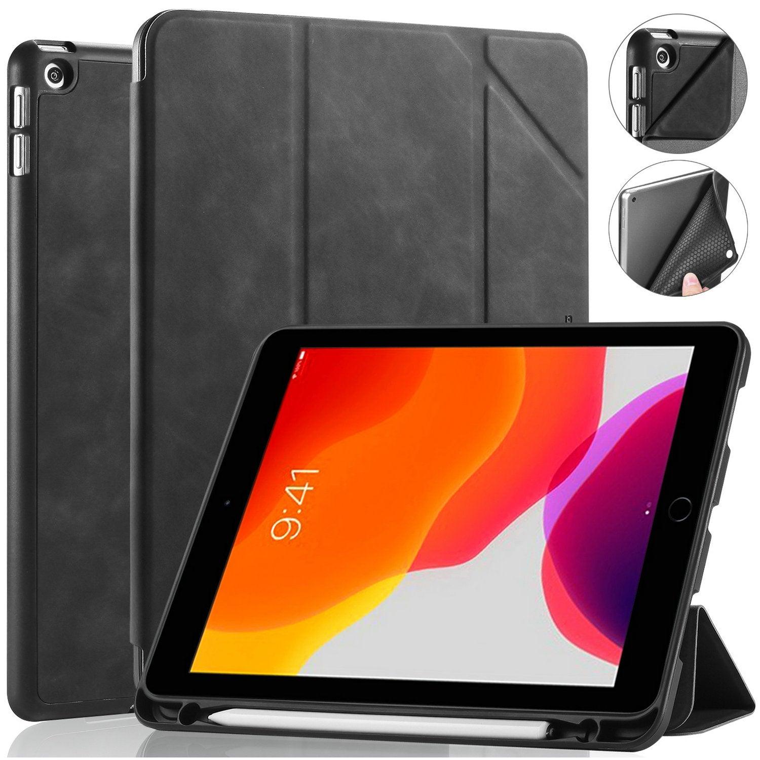 IPad 10.2 2019 7th Pencil Holder Slim Smart TPU PU leather Soft Edge Case Black - John Cootes