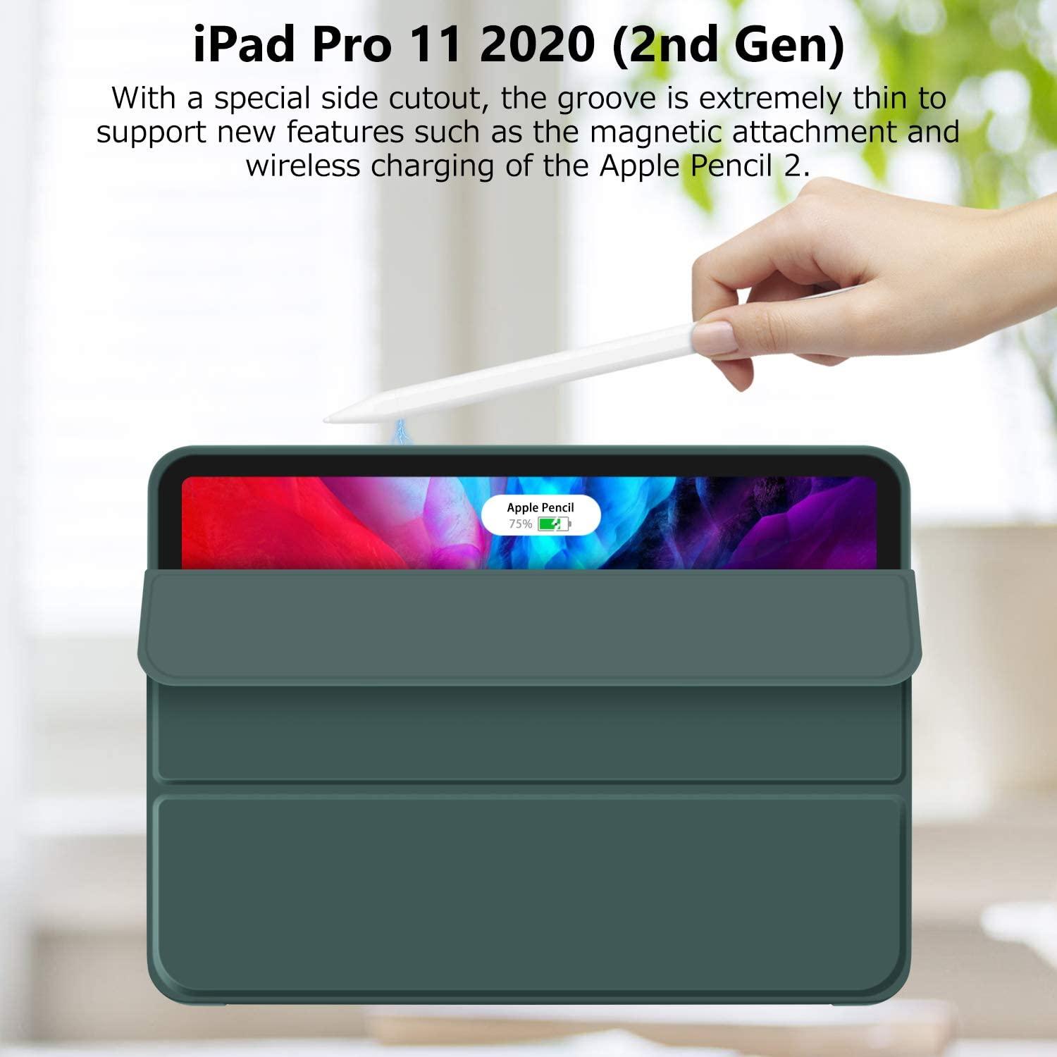 iPad Pro 11 Inch 2020 Soft Tpu Smart Premium Case Auto Sleep Wake Stand Cover Pencil holder Dark Green - John Cootes