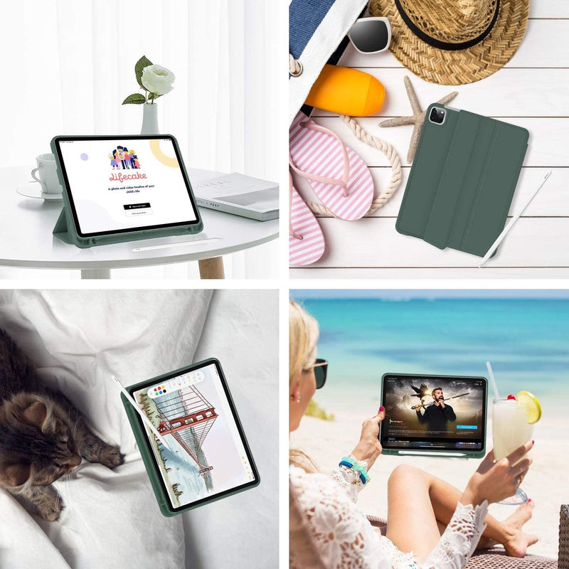 iPad Pro 11 Inch 2020 Soft Tpu Smart Premium Case Auto Sleep Wake Stand Cover Pencil holder Dark Green - John Cootes