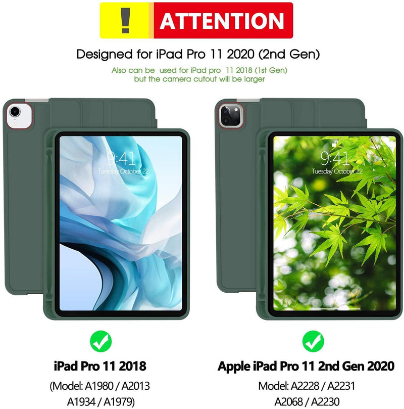 iPad Pro 11 Inch 2020 Soft Tpu Smart Premium Case Auto Sleep Wake Stand Cover Pencil holder Dark Green - John Cootes