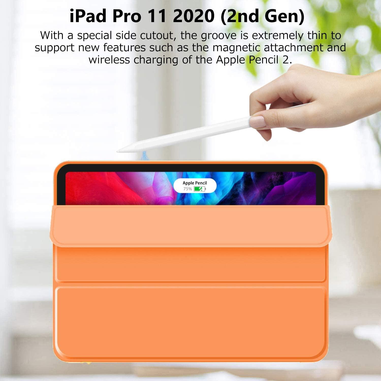 iPad Pro 11 Inch 2020 Soft Tpu Smart Premium Case Auto Sleep Wake Stand Cover Pencil holder Orange - John Cootes