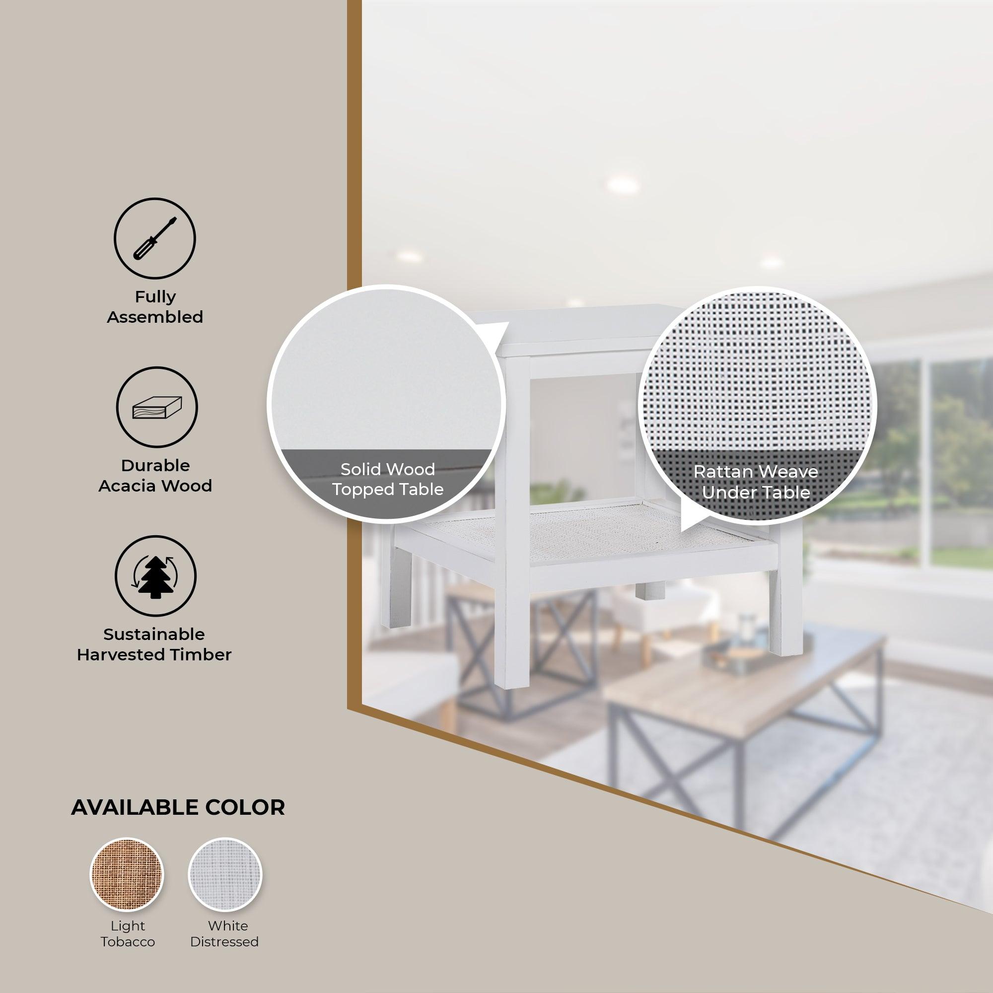 Jasmine Coffee Side Table Laptop Desk Bedside Sofa End Tables Mindi Wood - White - John Cootes