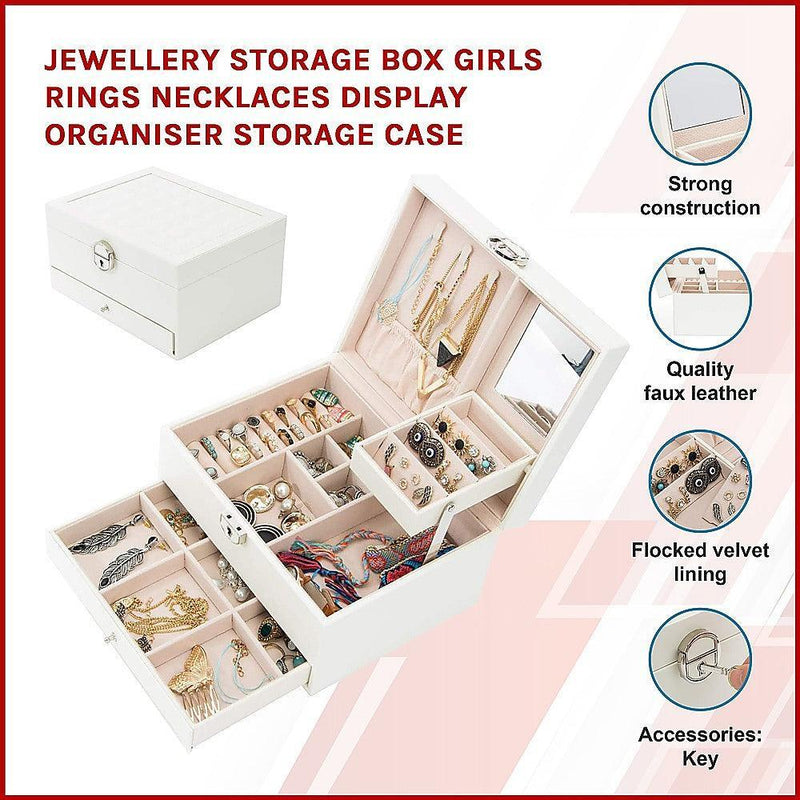 Jewellery Storage Box Girls Rings Necklaces Display Organiser Storage Case - John Cootes