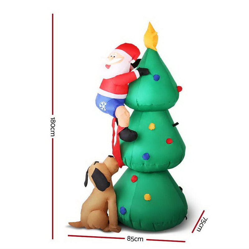 Jingle Jollys 1.8M Christmas Inflatable Santa on Tree Lights Xmas Decor Airblown - John Cootes