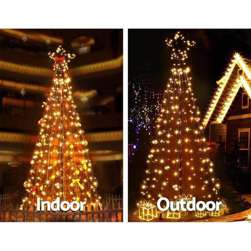 Jingle Jollys 2.1M Christmas Tree LED Lights Solar-powered Xmas Fibre Optic Warm White - John Cootes