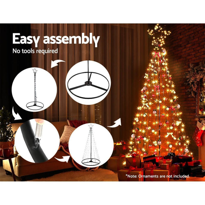 Jingle Jollys 2.1M Christmas Tree LED Lights Solar-powered Xmas Fibre Optic Warm White - John Cootes