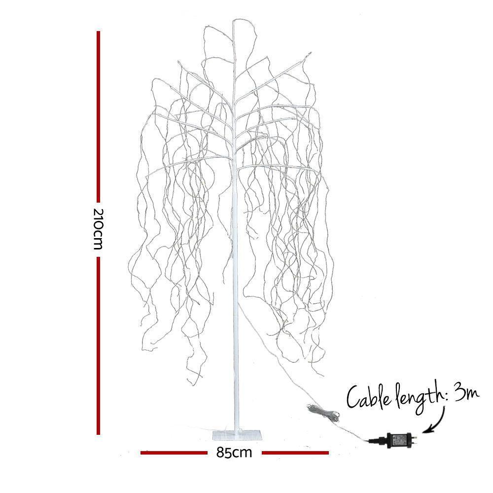 Jingle Jollys 2.1M LED Christmas Willow Tree 600 LED Xmas Warm White Optic Fiber - John Cootes