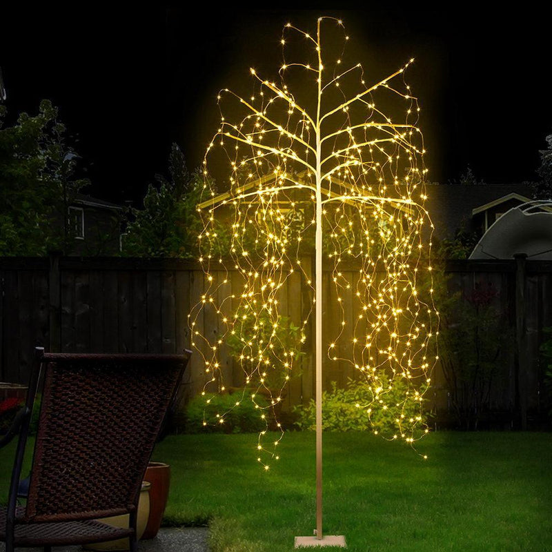 Jingle Jollys 2.1M LED Christmas Willow Tree 600 LED Xmas Warm White Optic Fiber - John Cootes