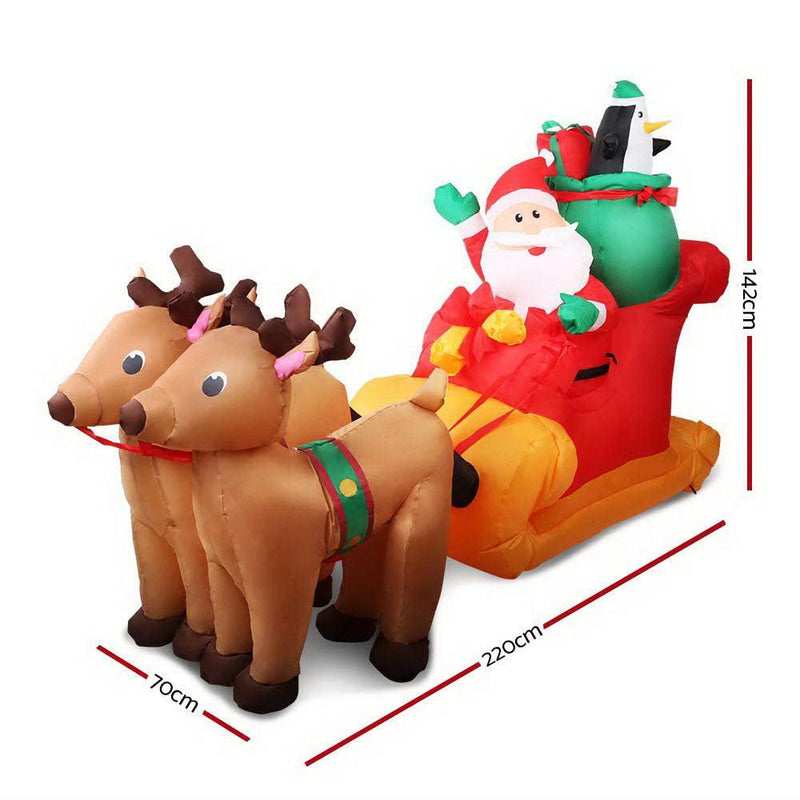 Jingle Jollys 2.2M Christmas Inflatable Santa Sleigh Ride Reindeer Deer Decor - John Cootes