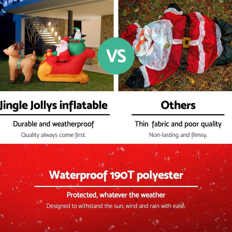 Jingle Jollys 2.2M Christmas Inflatable Santa Sleigh Ride Reindeer Deer Decor - John Cootes
