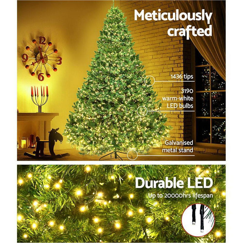 Jingle Jollys 2.4M 8FT Christmas Tree Xmas 3190 LED Lights Warm White 1436 Tips - John Cootes