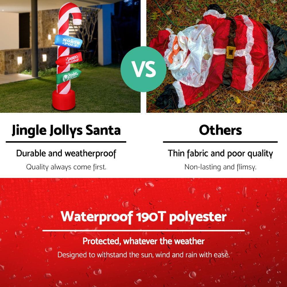 Jingle Jollys 2.4M Christmas Inflatable Santa Guide Candy Pole Xmas Decor LED - John Cootes