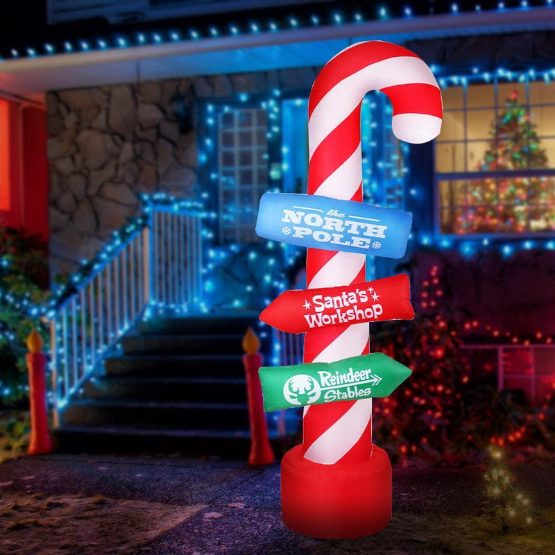 Jingle Jollys 2.4M Christmas Inflatable Santa Guide Candy Pole Xmas Decor LED - John Cootes