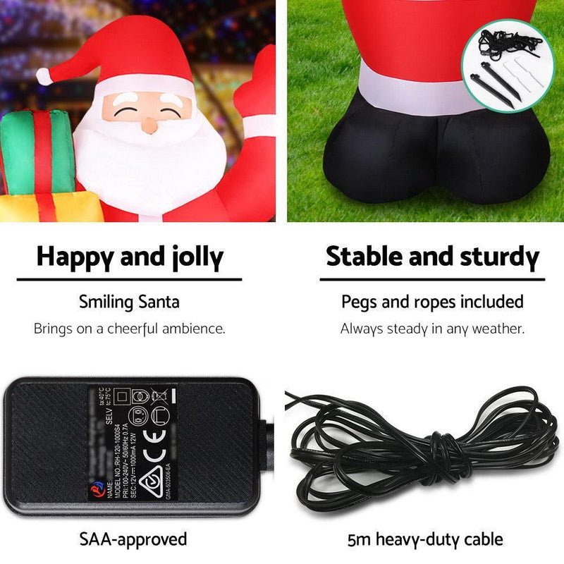 Jingle Jollys 2.4M Christmas Inflatables Santa Xmas Light Decor LED Airpower - John Cootes