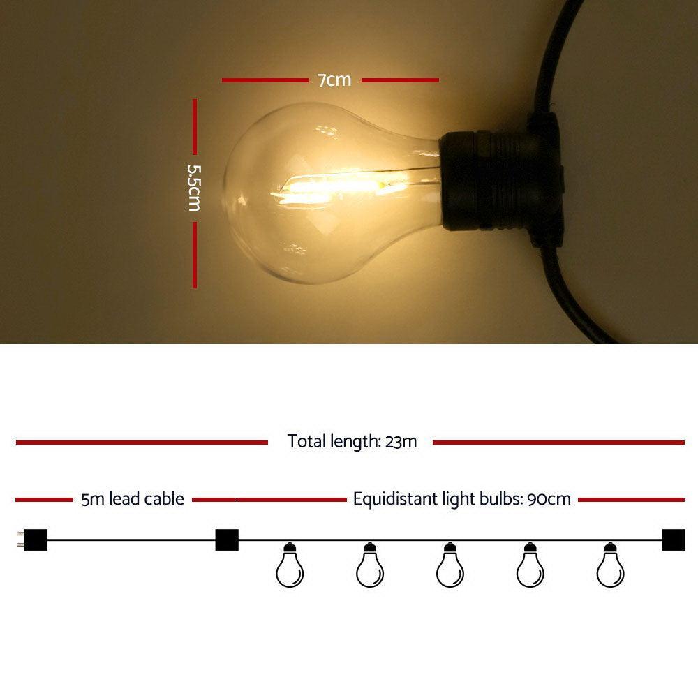 Jingle Jollys 23m LED Festoon String Lights 20 Bulbs Kits Wedding Party Christmas A19 - John Cootes