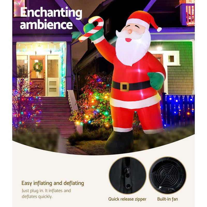 Jingle Jollys 3M Christmas Inflatable Santa Xmas Outdoor Decorations LED Lights - John Cootes