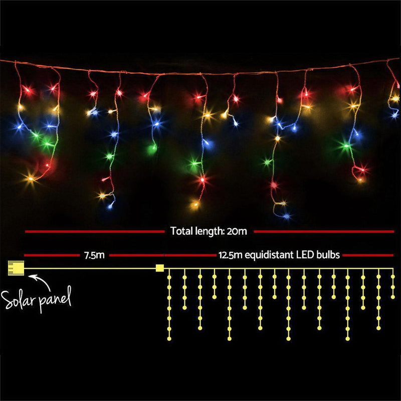 Jingle Jollys 500 LED Solar Powered Christmas Icicle Lights 20M Outdoor Fairy String Party Multicolour - John Cootes
