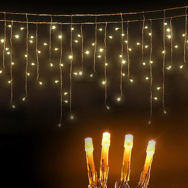 Jingle Jollys 500 LED Solar Powered Christmas Icicle Lights 20M Outdoor Fairy String Party Warm White - John Cootes