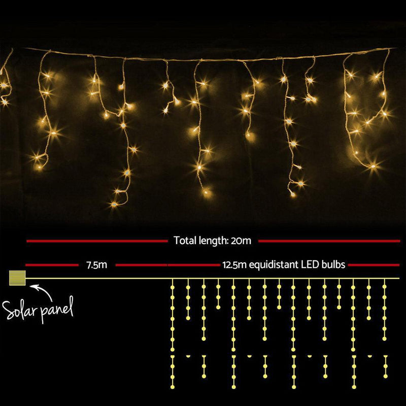 Jingle Jollys 500 LED Solar Powered Christmas Icicle Lights 20M Outdoor Fairy String Party Warm White - John Cootes