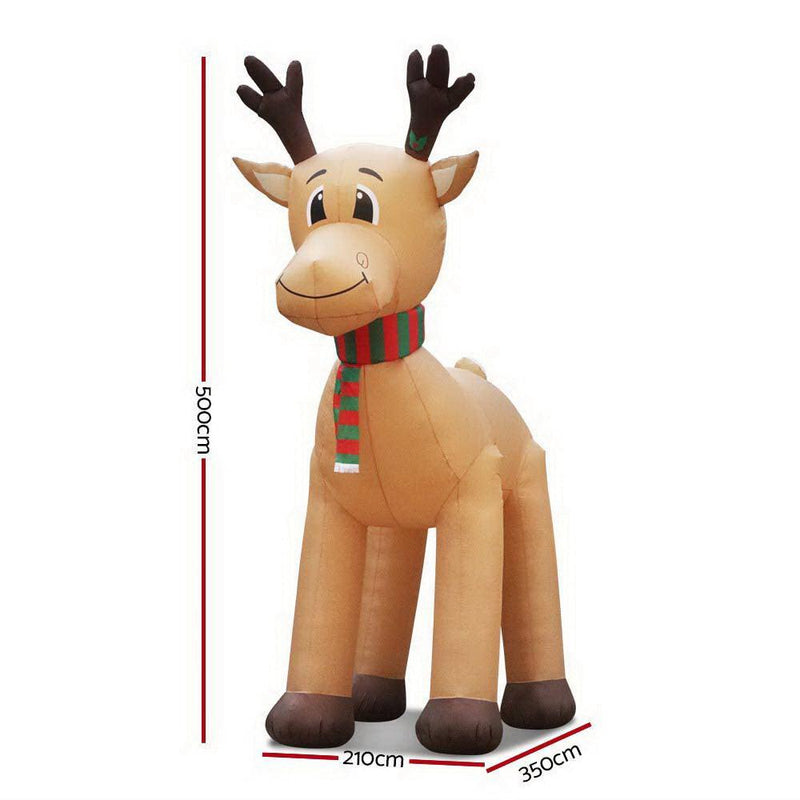 Jingle Jollys 5M Christmas Inflatable Reindeer Giant Deer Air-Power Light Inside - John Cootes