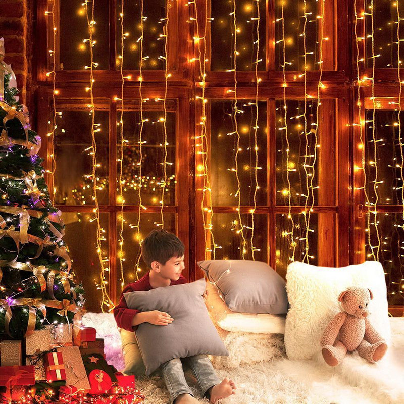 Jingle Jollys 6X3M Christmas Curtain Lights 600LED Warm White - John Cootes