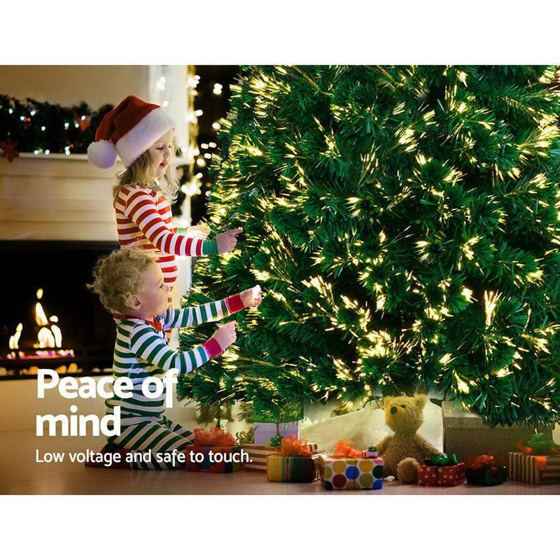 Jingle Jollys Christmas Tree 1.8M 6FT LED Xmas Fibre Optic Multi Warm White - John Cootes