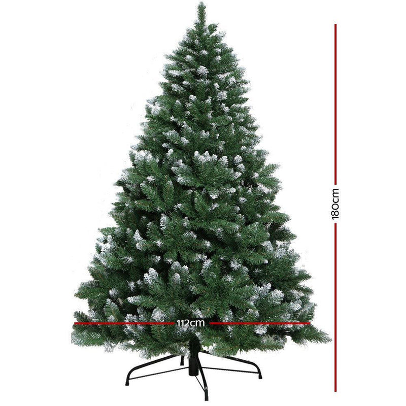 Jingle Jollys Christmas Tree 1.8M Xmas Trees Decorations Snowy Green 800 Tips - John Cootes