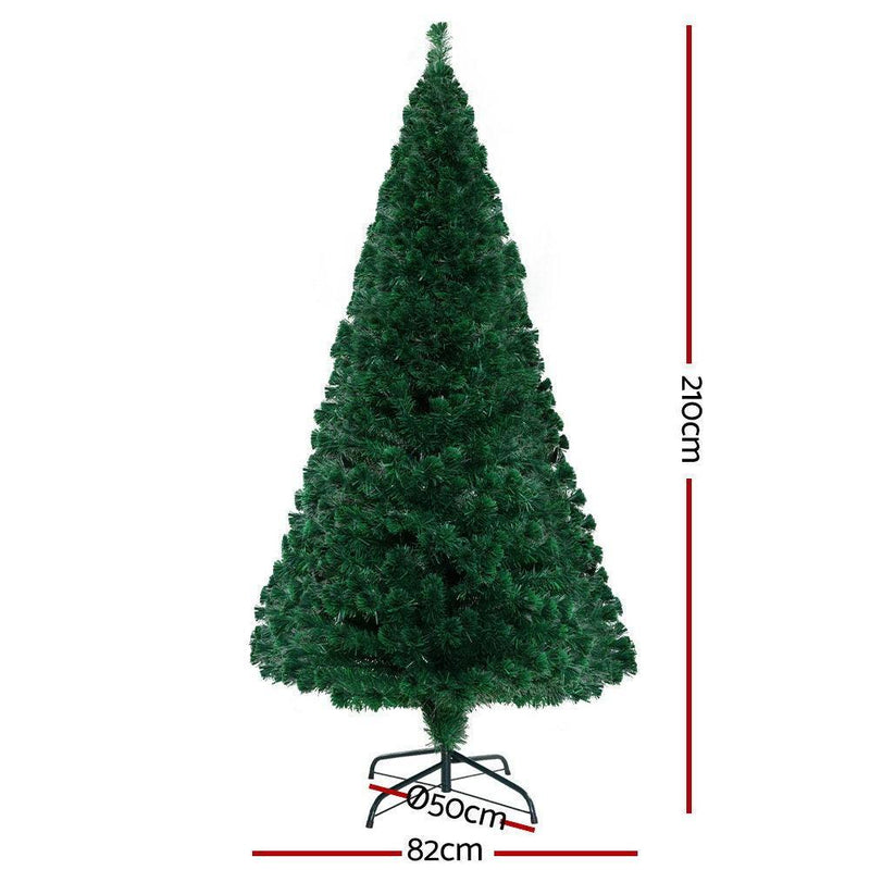 Jingle Jollys Christmas Tree 2.1M 7FT LED Xmas Fibre Optic Multi Warm White - John Cootes