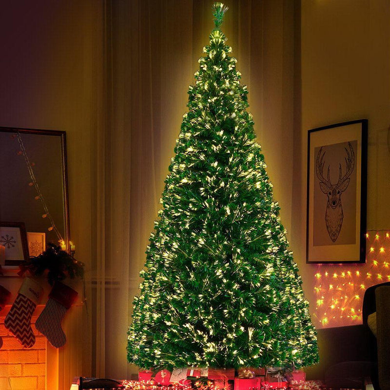 Jingle Jollys Christmas Tree 2.1M 7FT LED Xmas Fibre Optic Multi Warm White - John Cootes