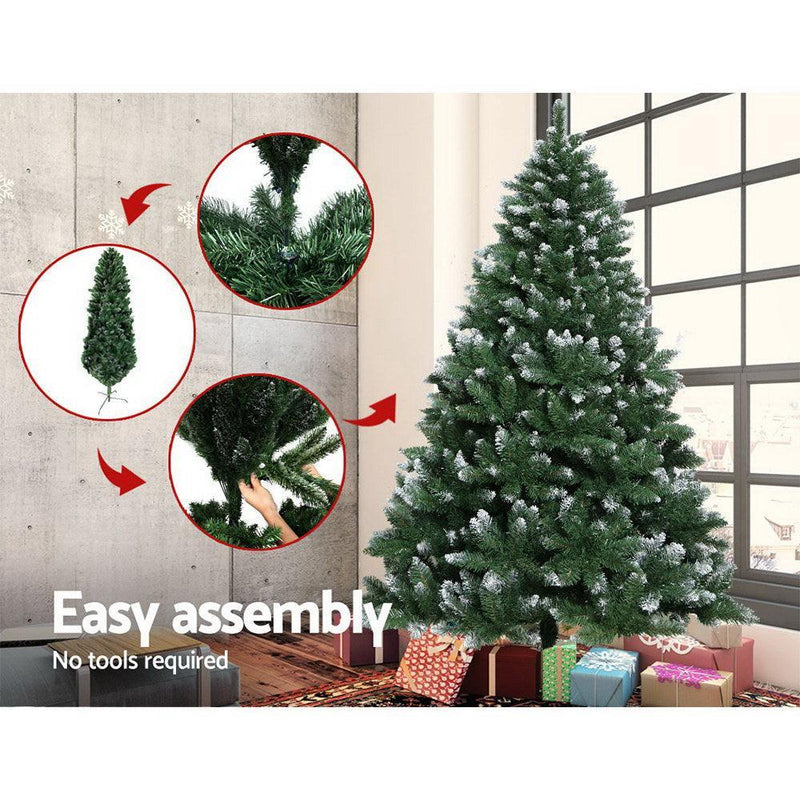Jingle Jollys Christmas Tree 2.1M Xmas Trees Decorations Snowy Green 1000 Tips - John Cootes