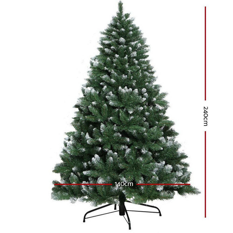 Jingle Jollys Christmas Tree 2.4M Xmas Trees Decorations Snowy Green 1400 Tips - John Cootes