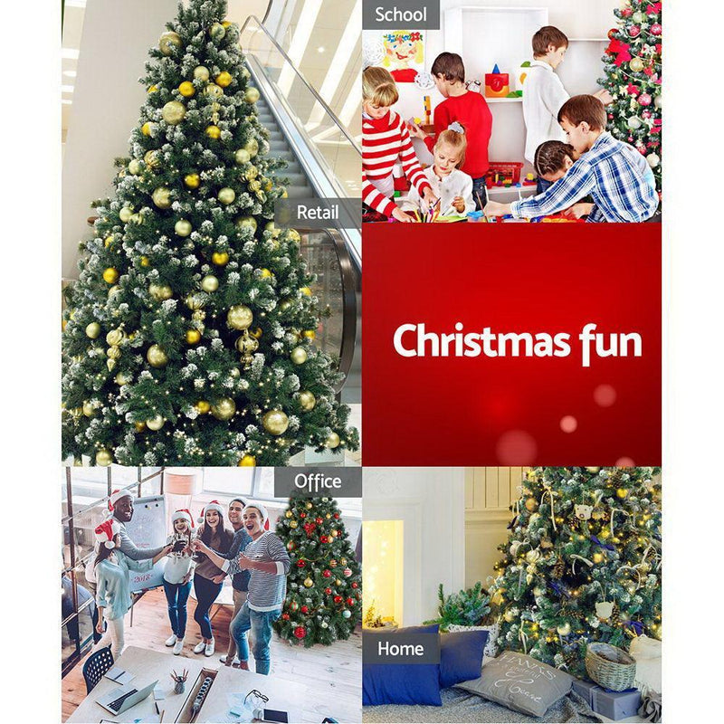 Jingle Jollys Christmas Tree 2.4M Xmas Trees Decorations Snowy Green 1400 Tips - John Cootes