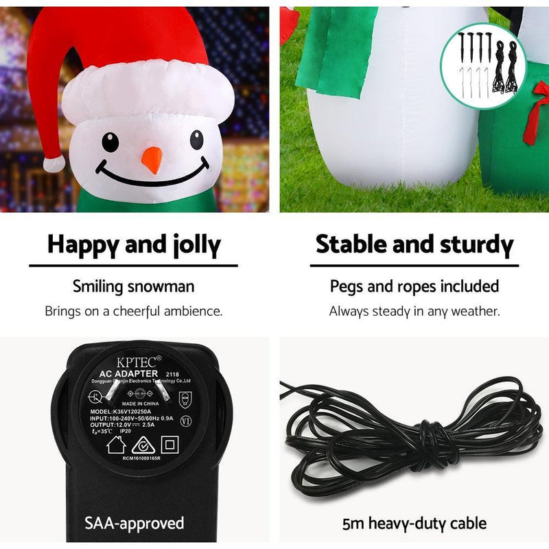 Jingle Jollys Inflatable Christmas 2.4M Snowman LED Lights Outdoor Decorations - John Cootes