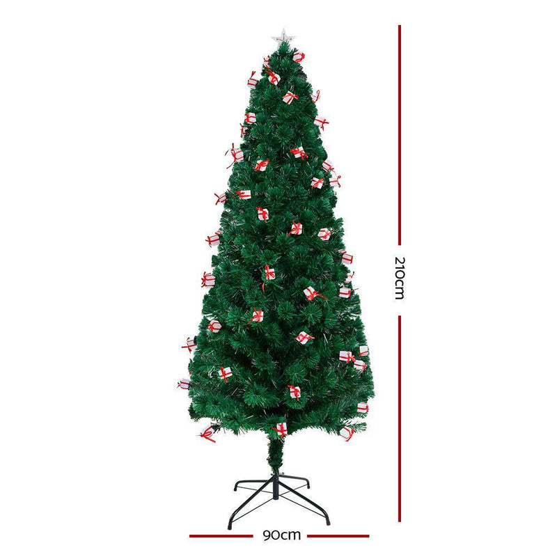 Jingle Jollys LED Christmas Tree 2.1m 7Ft Xmas Fibre Optic Green Multi-colour Lights - John Cootes