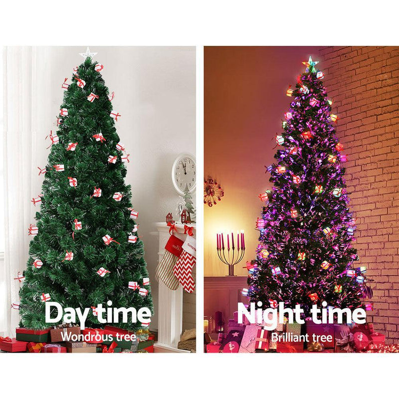 Jingle Jollys LED Christmas Tree 2.1m 7Ft Xmas Fibre Optic Green Multi-colour Lights - John Cootes