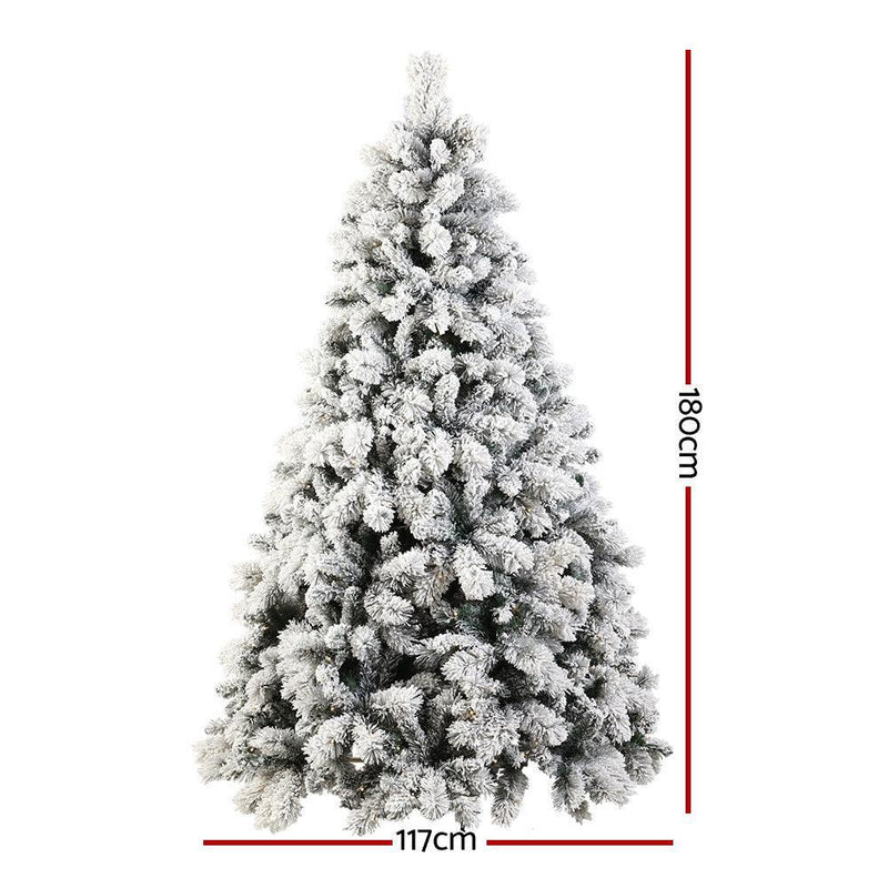 Jingle Jollys Snowy Christmas Tree 1.8M 6FT LED Lights Xmas Decorations Warm White - John Cootes