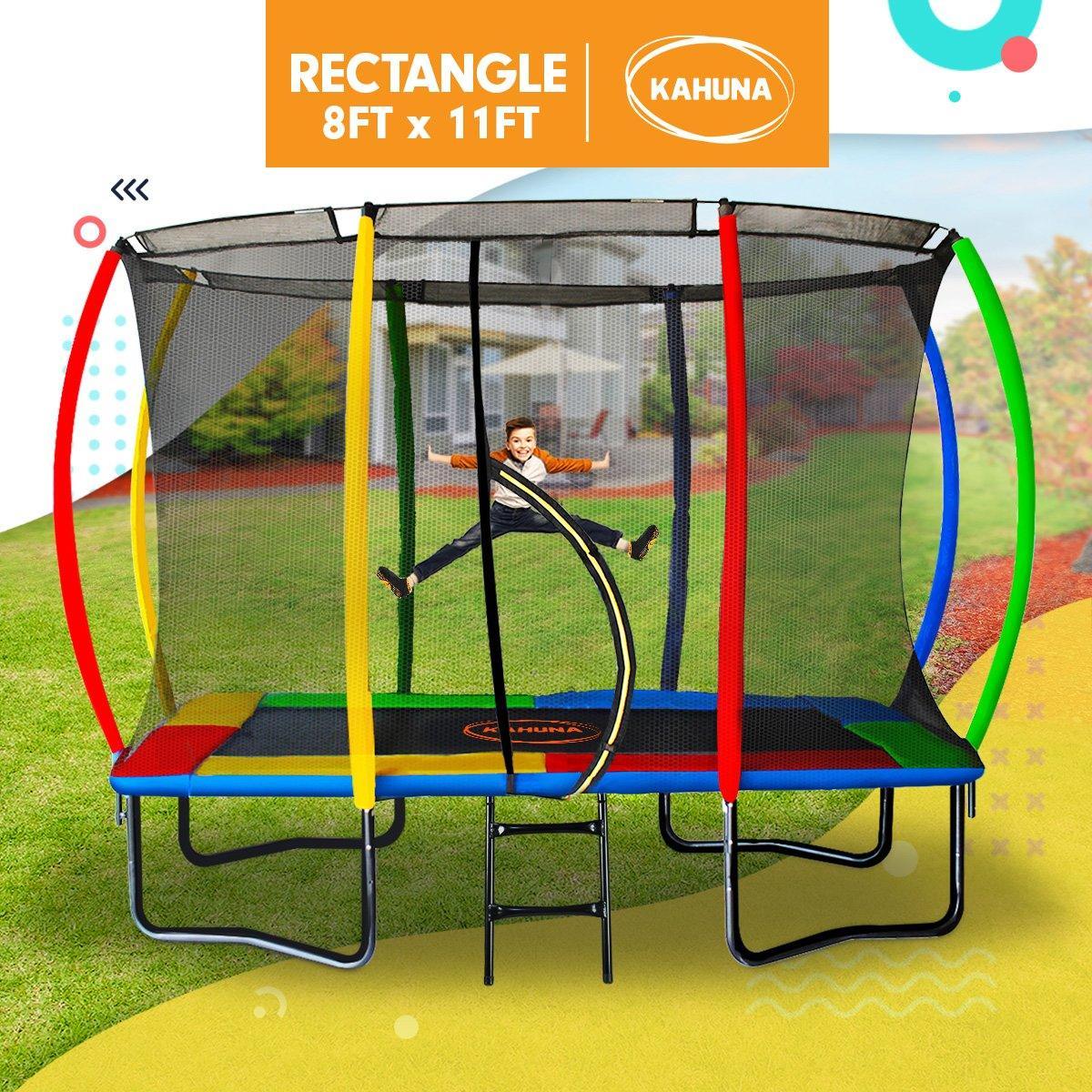 Kahuna Trampoline 8 ft x 11 ft Outdoor Rectangular Rainbow - John Cootes